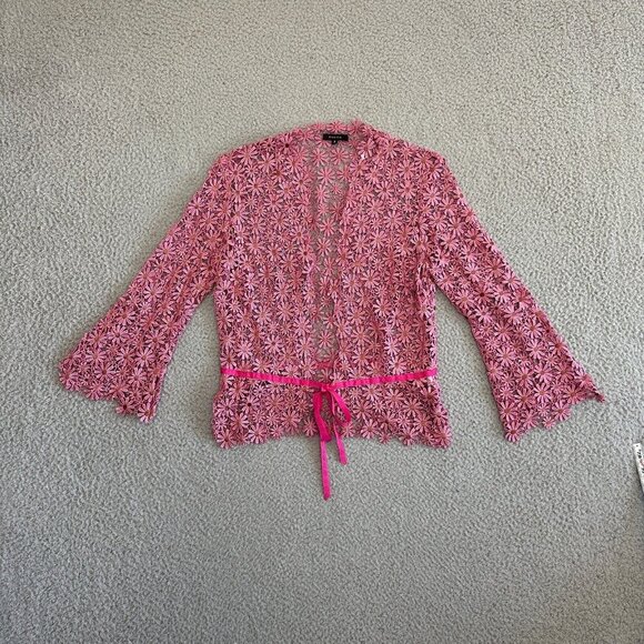 Tocca Pink Blazer Eyelet Floral Embroidered Coquette Feminine Demure - Picture 10 of 16